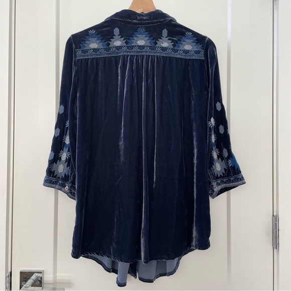 Johnny Was Nomi Smock Velvet Shirt, Blue Women's Size S - Picture 5 of 11